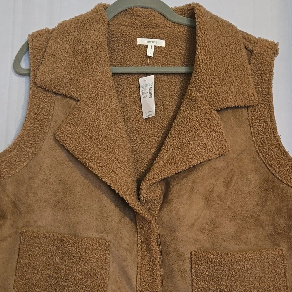Maurices Womens Cozy Faux-Shearling Vest in Camel Sz L - Picture 4 of 9